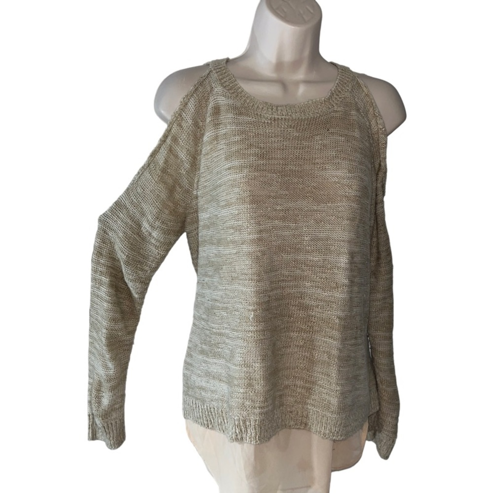 Ladies size small cold shoulder sweater split back sheer insert under in front